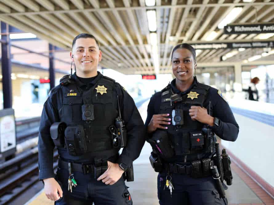 BART PD Recruiters at train platform.